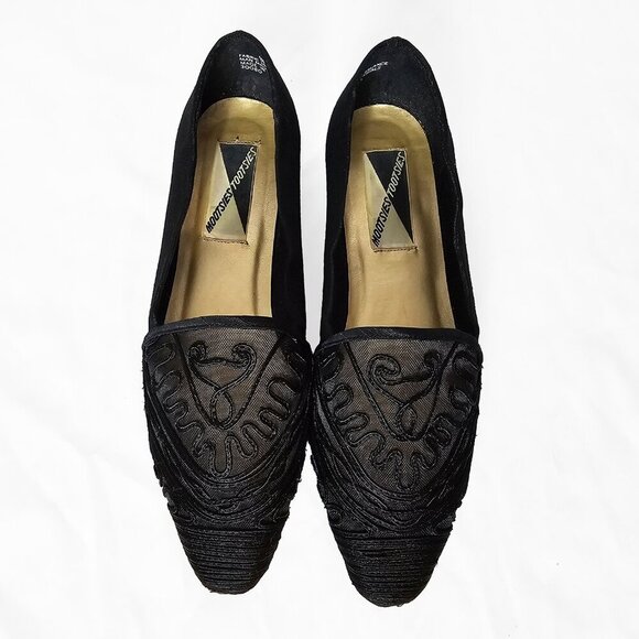Vintage Mootsies Tootsies 90's Black Embroidered Slip On Flats - Picture 1 of 6
